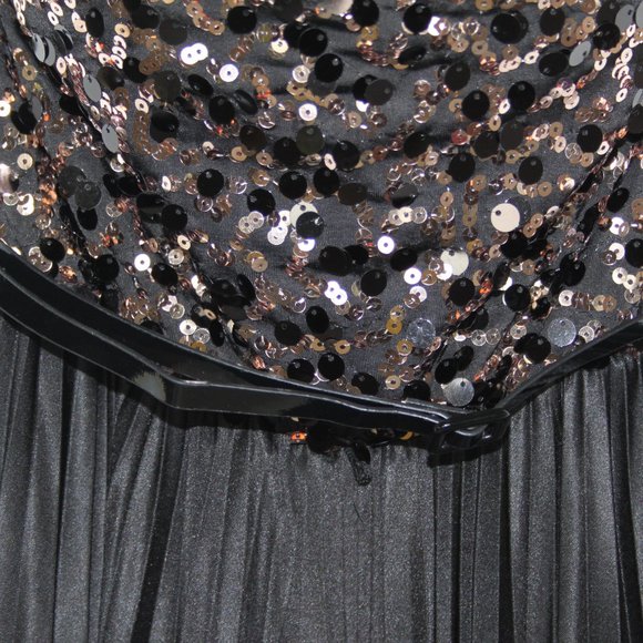 AS U WISH SEQUIN PLEATED MINI DRESS SZ M JRS BLACK GOLD BELT PARTY COCKTAIL PROM - Picture 5 of 14